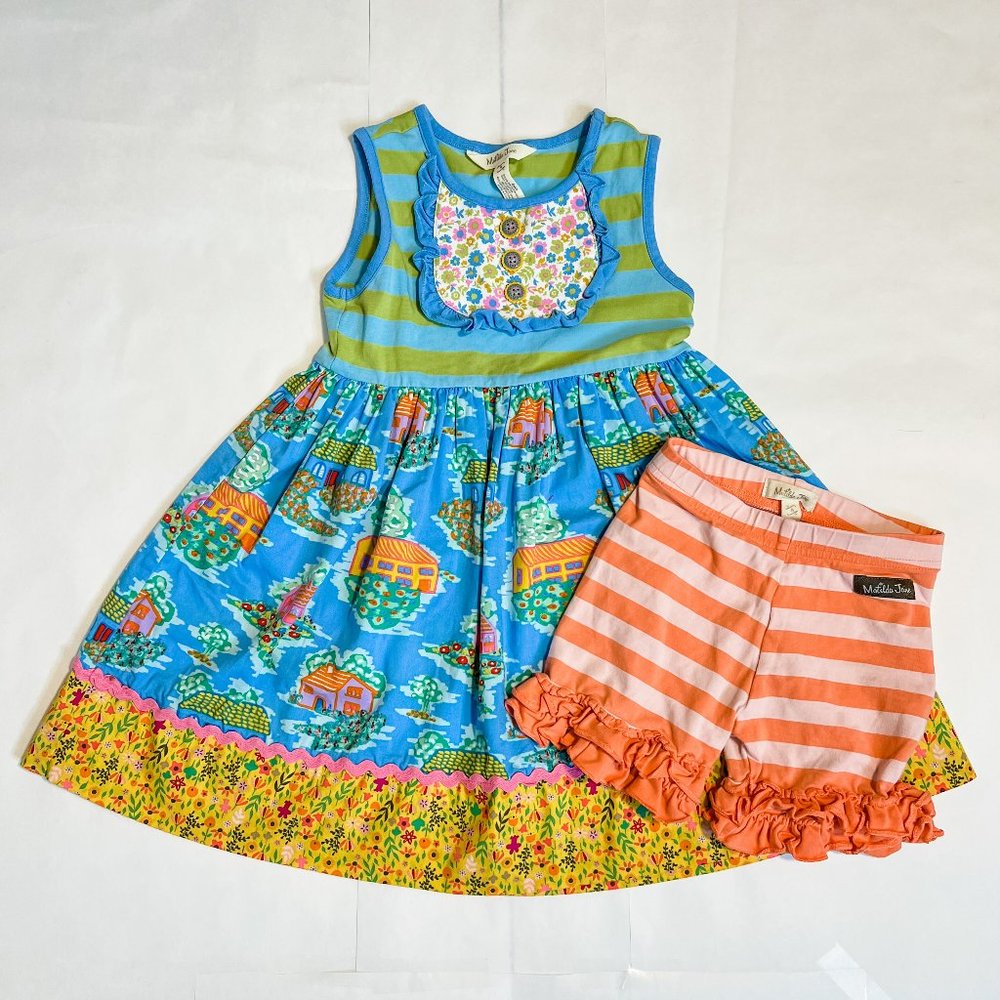 Matilda Jane HOME SWEET HOME Dress w/ LICORICE LACES Shorties Shorts Size 4 EUC